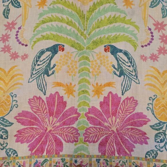 Farmrio Fruits Queen Crop Top 100% Linen Womens Size Medium Embroidered Tropical - Picture 5 of 10